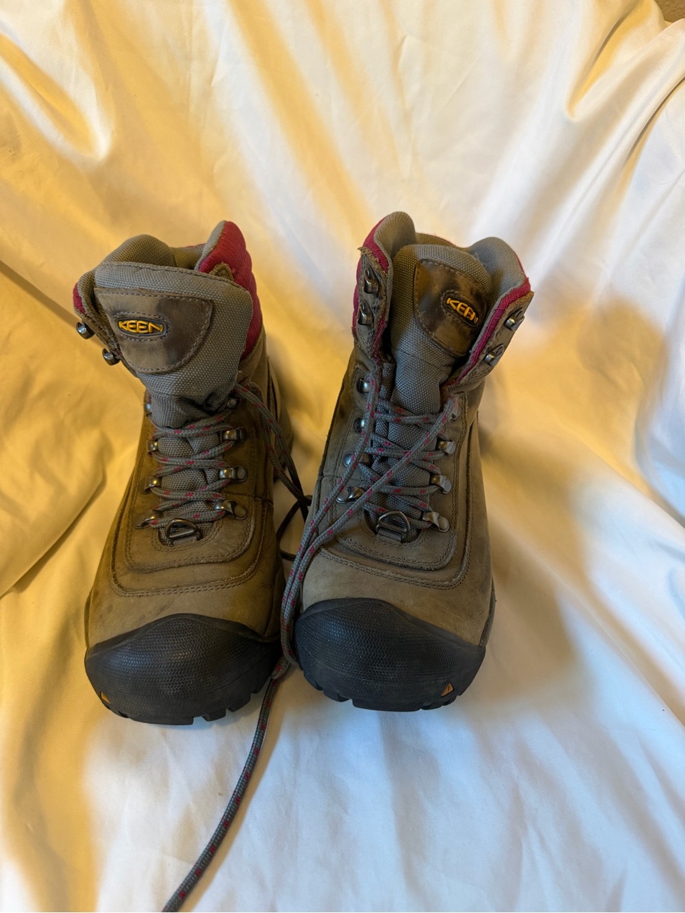 KEEN Brown Hiking Boots with Red Accents